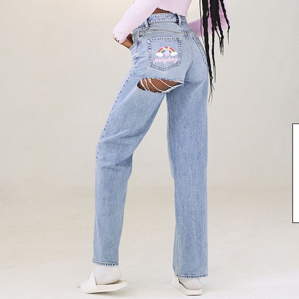 Playboy By PacSun Light Blue Back Slash Boyfriend Jeans SIZE 26